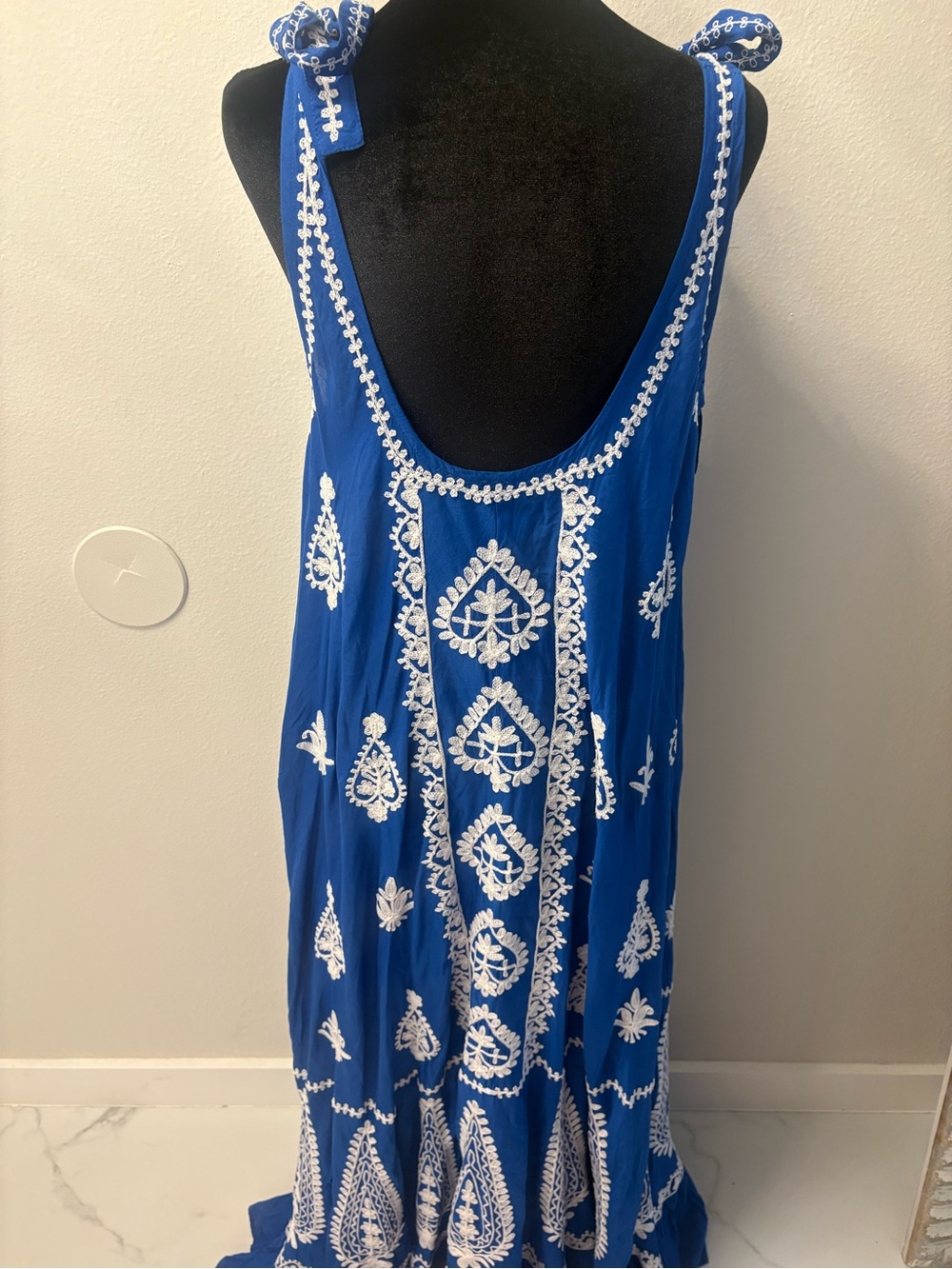 PRANELLA Blue Embroidered Tie-Shoulder Maxi Dress - Picture 12 of 12